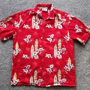 Vintage Aloha Republic Red Surfboard/ Lei Flower Printed Short Sleeve Shirt XL